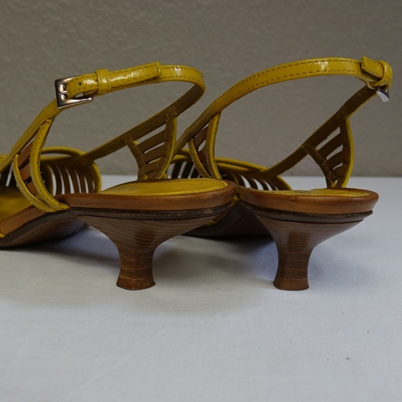 Prada Sling Kitten Heel Patent Golden Yellow Shoe - Picture 5 of 7